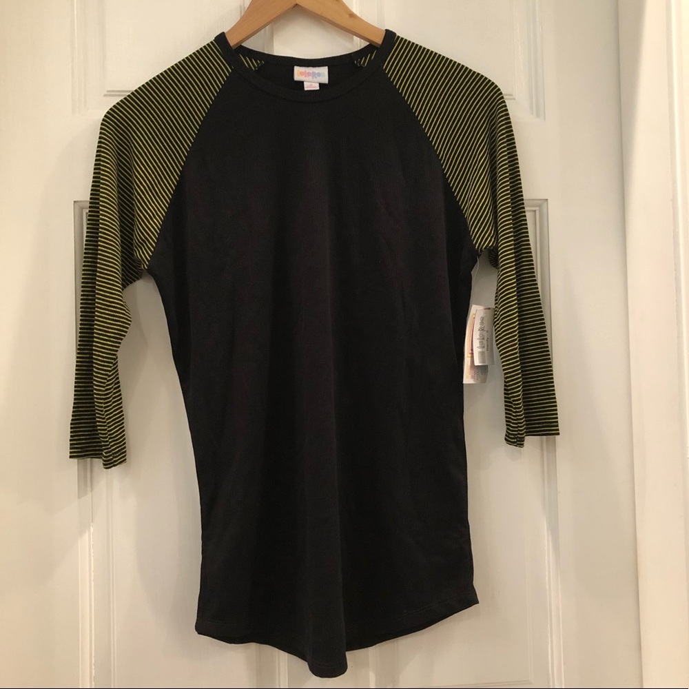 LuLaRoe Randy Top (Small) - Ribbed, Black & Yellow